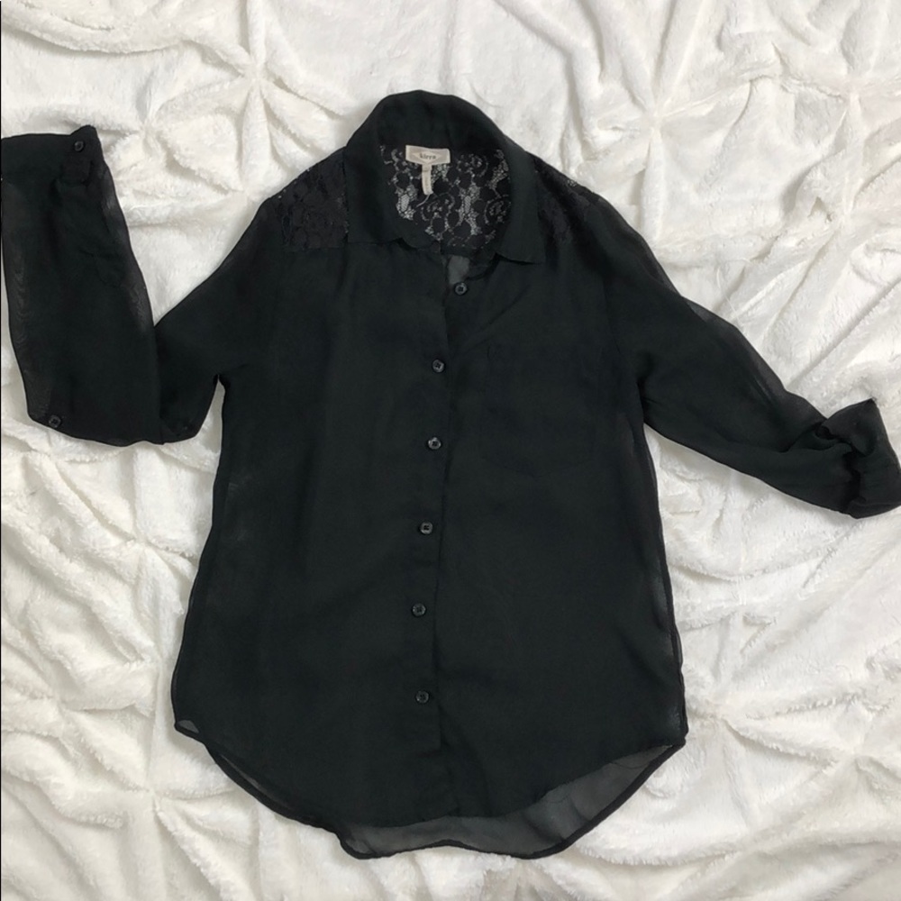 KIRRA black see-through button up with pocket